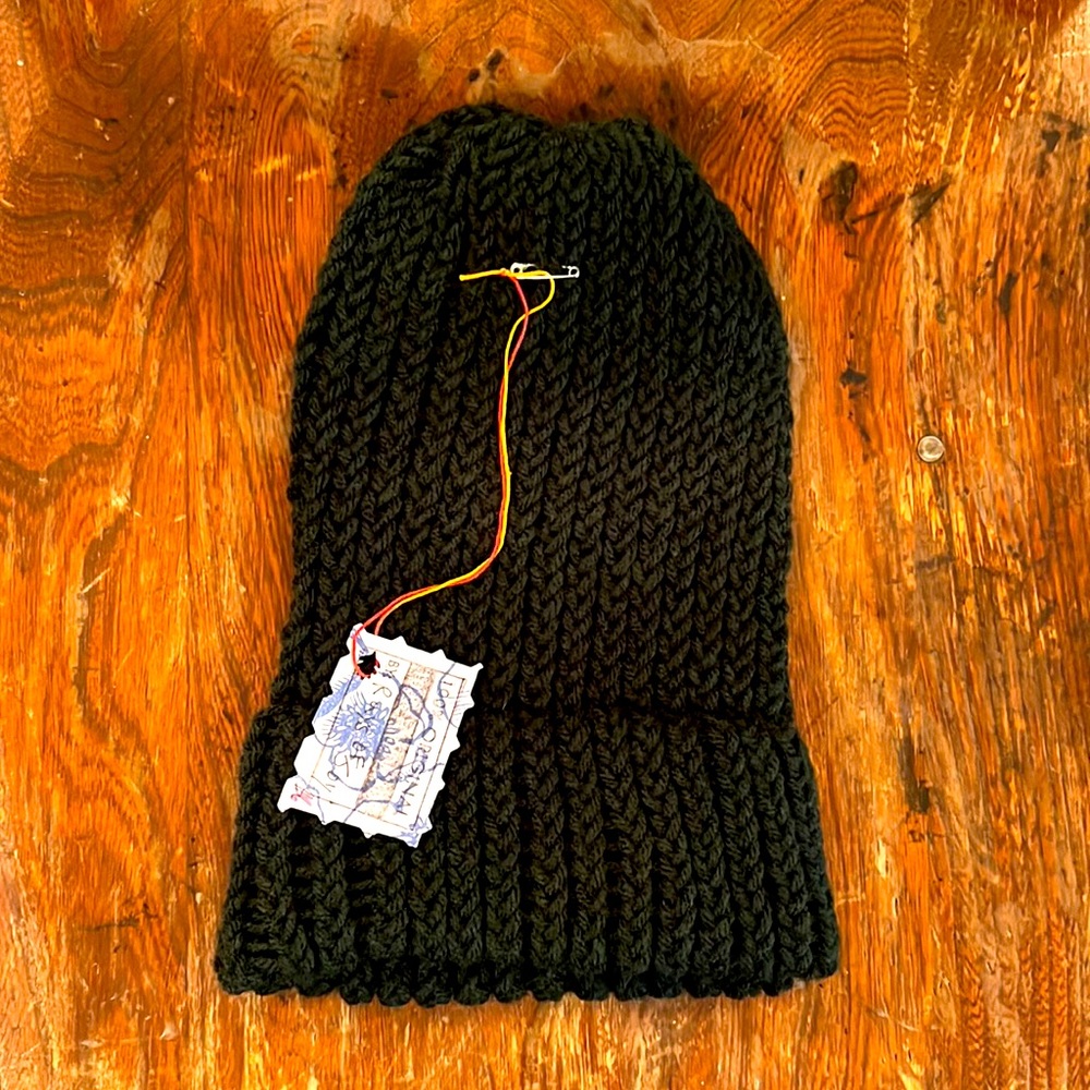 Handmade, New, Men’s Loom Knitted, Winter Hat, Size Medium, Green, double brim